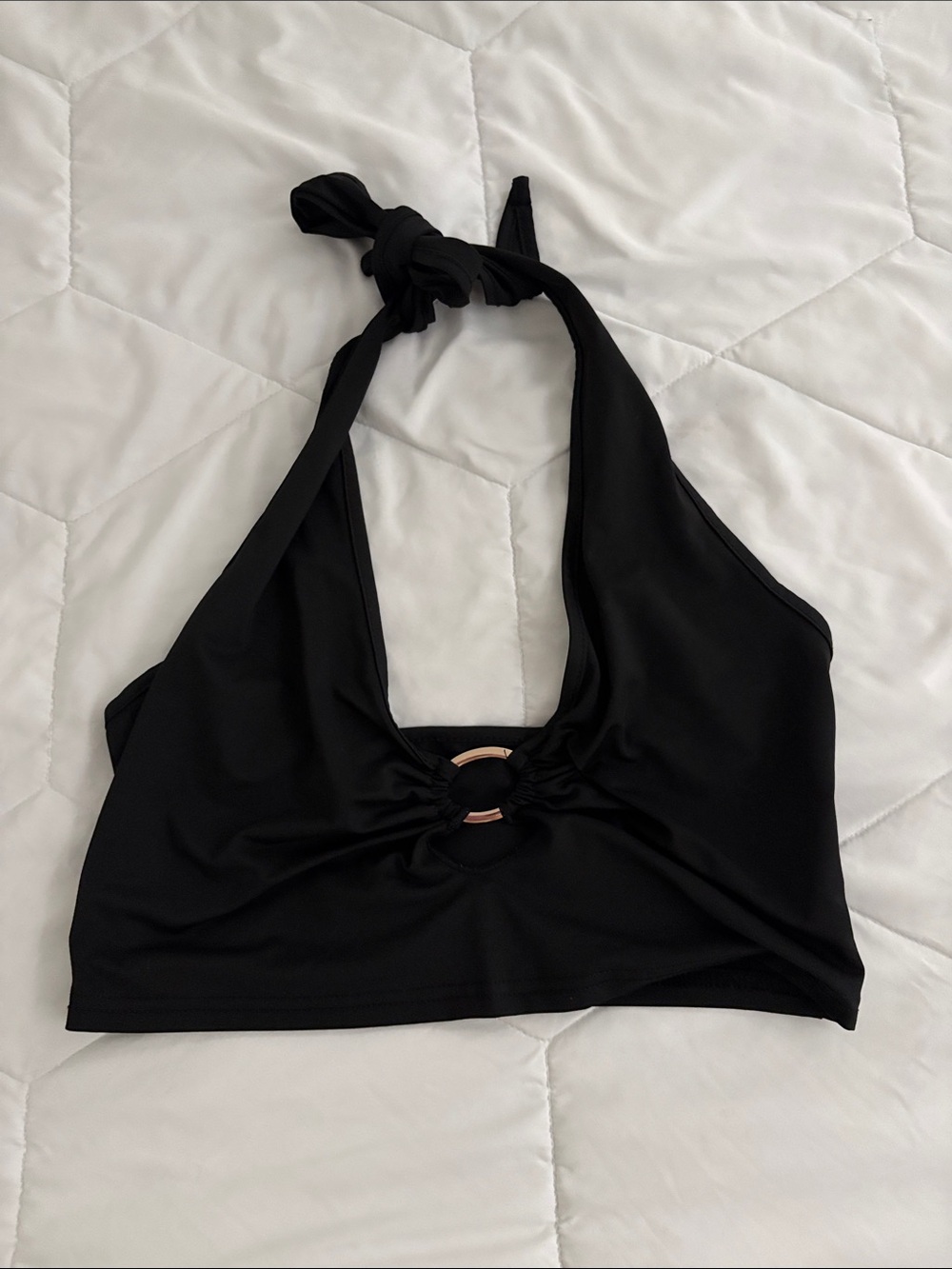 Y2K Black Halter Crop Top with Ring Detail